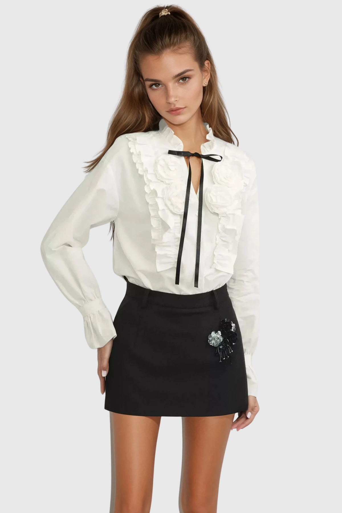 Zaire Flower Ruffle Long Sleeve Shirt