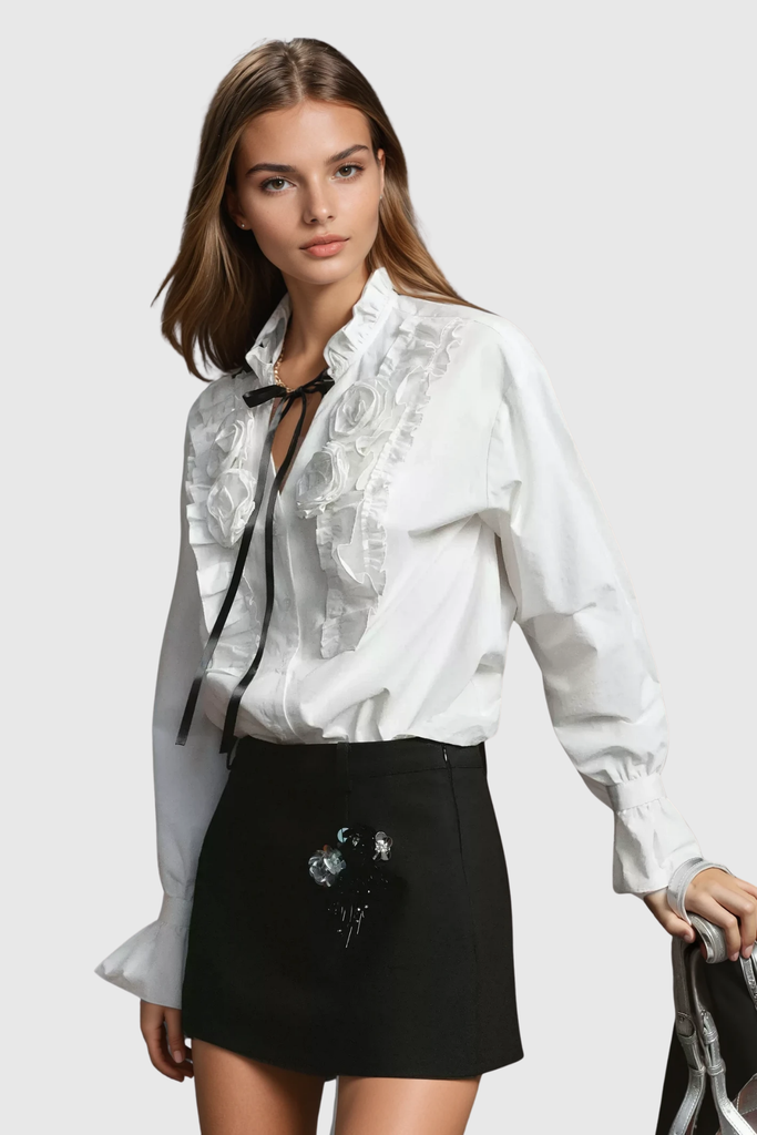 Shop  beautiful dress - Perfect for special occasions | Zaire Flower Ruffle Long Sleeve Shirt