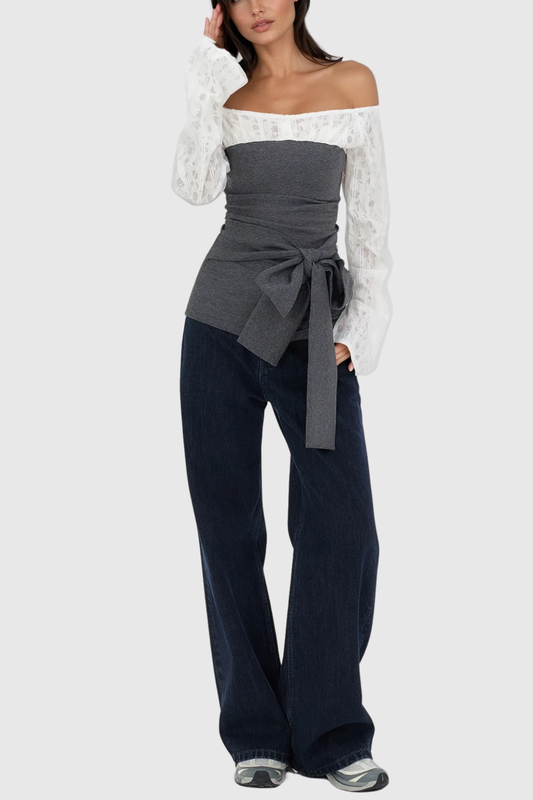 Zak Bow Lace Off Shoulder Top