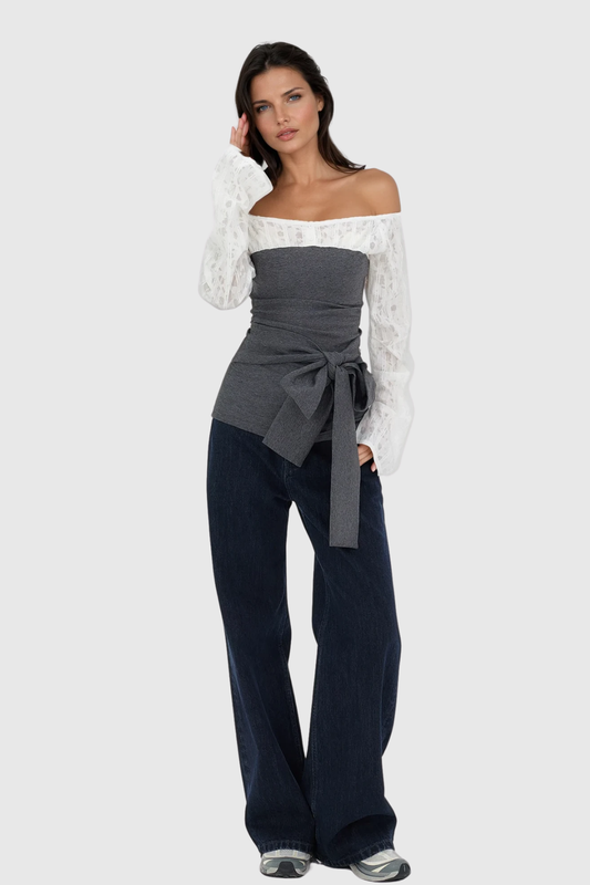Zak Bow Lace Off Shoulder Top