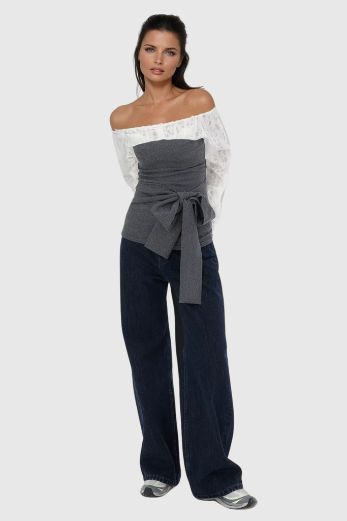 Stylish beautiful dress | Zak Bow Lace Off Shoulder Top - Ideal for special occasions