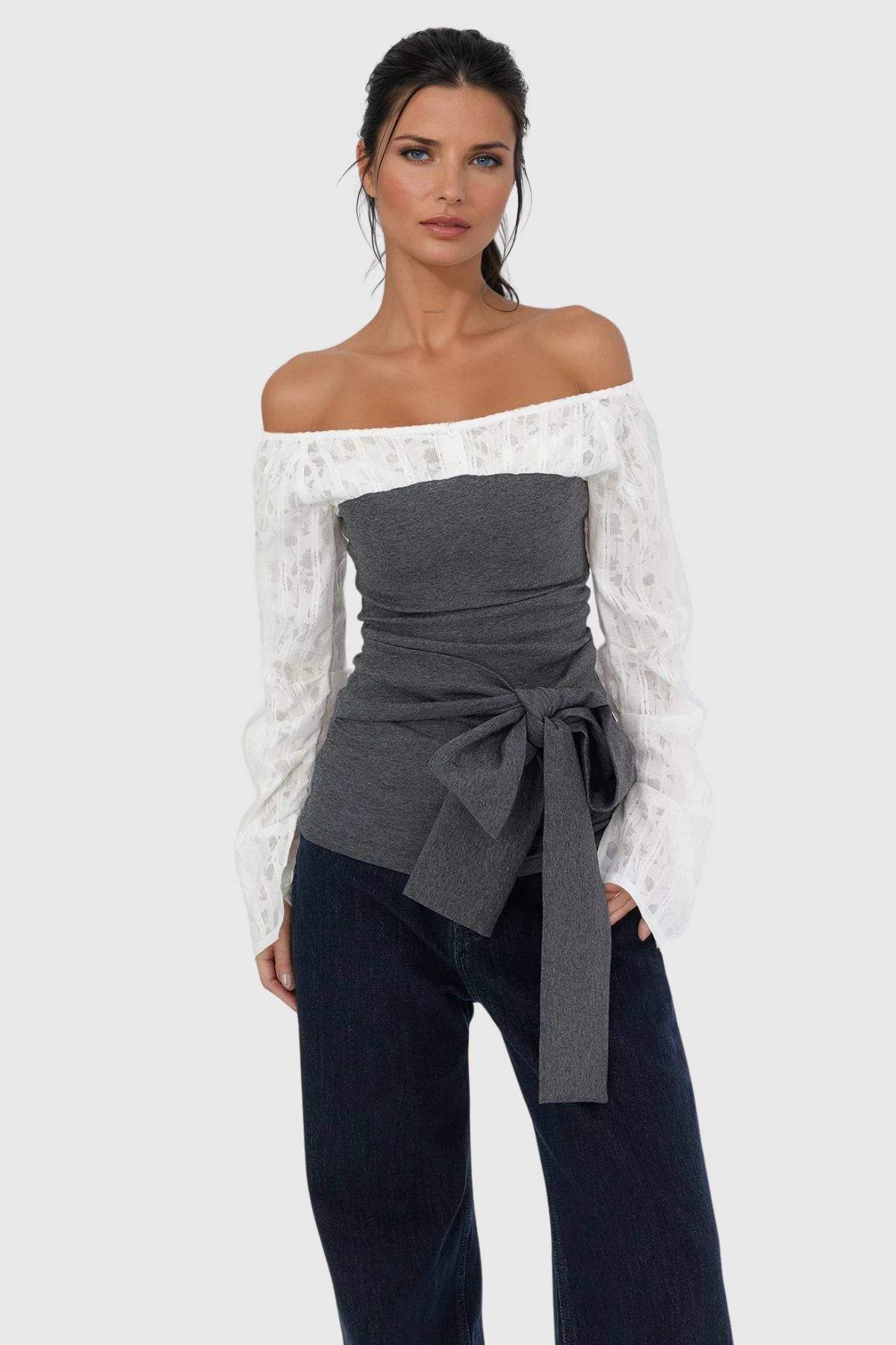 Zak Bow Lace Off Shoulder Top