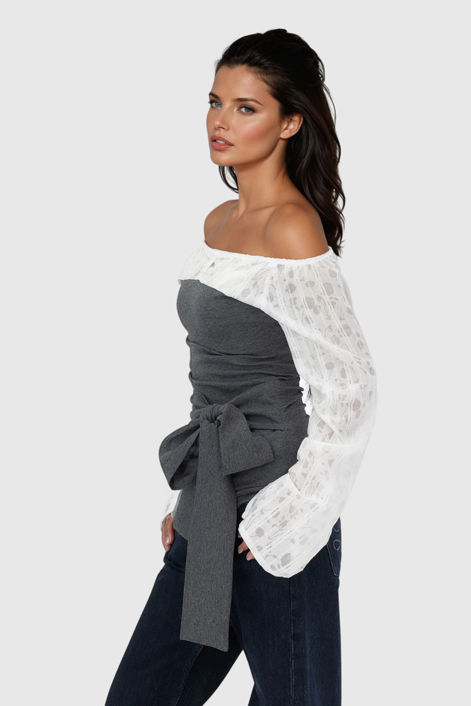 Stylish beautiful dress | Zak Bow Lace Off Shoulder Top - Ideal for special occasions