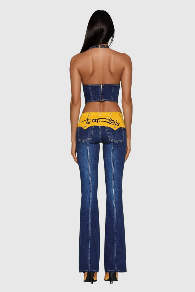 Shop  beautiful dress - Perfect for special occasions | Zaki Halter Neck Deconstruct Denim Pants Set