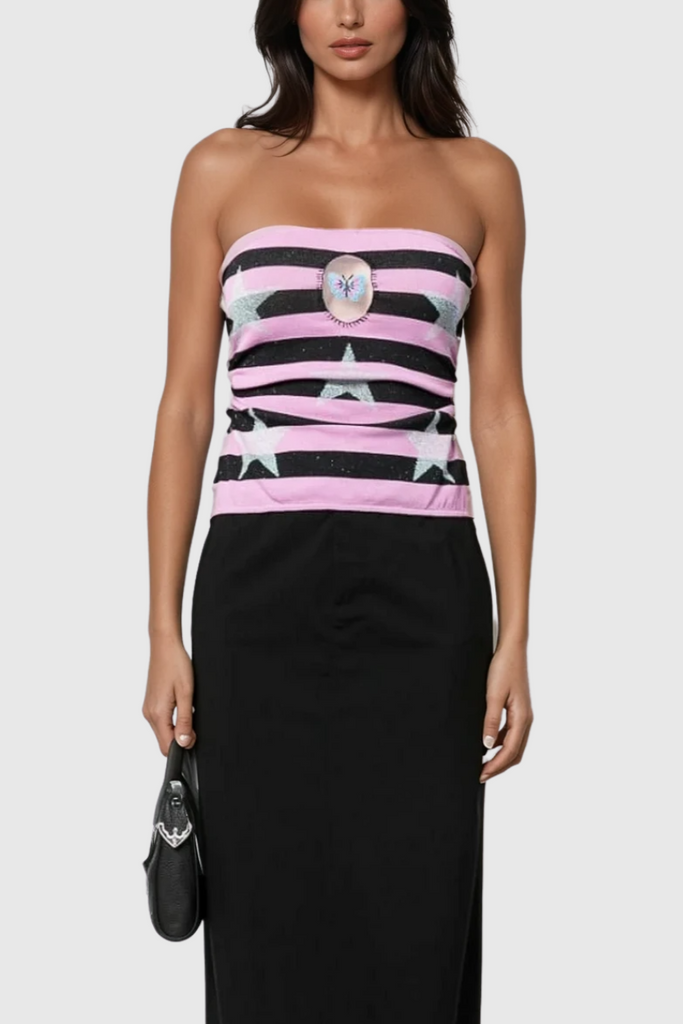 Stylish beautiful dress | Zal Stripe Strapless Top - Ideal for special occasions