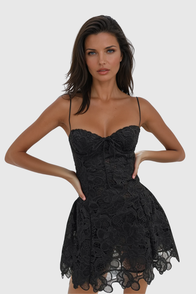 Stylish black dress | Zamira Spaghetti Lace Mini Dress In Black - Ideal for special occasions
