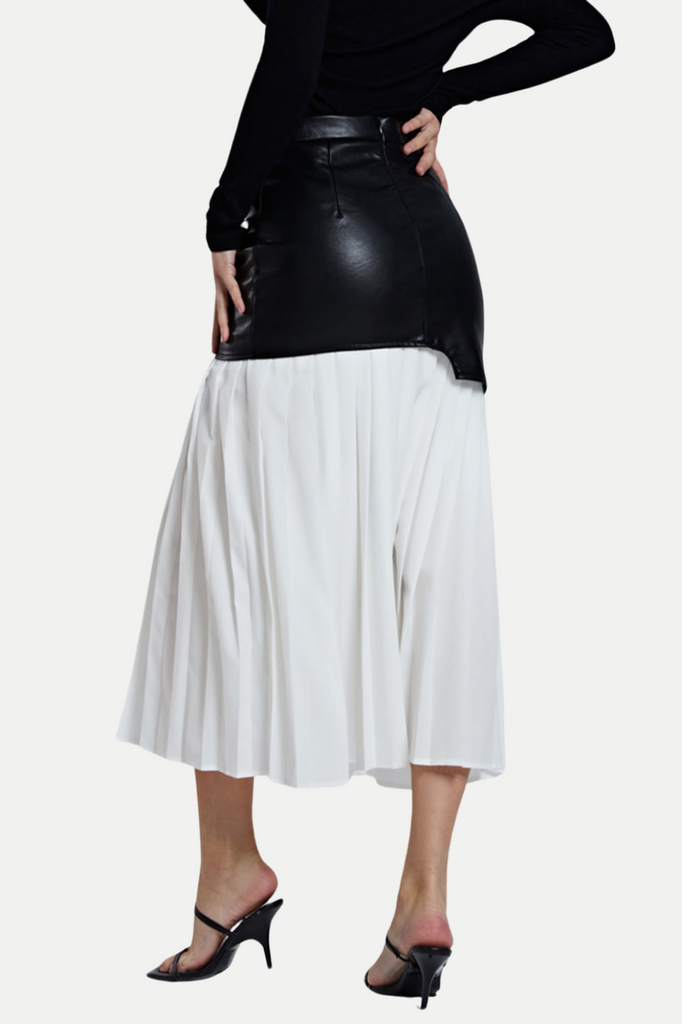 Stylish white midi | Zenobia Pleated Leather Midi Skirt - White - Ideal for special occasions