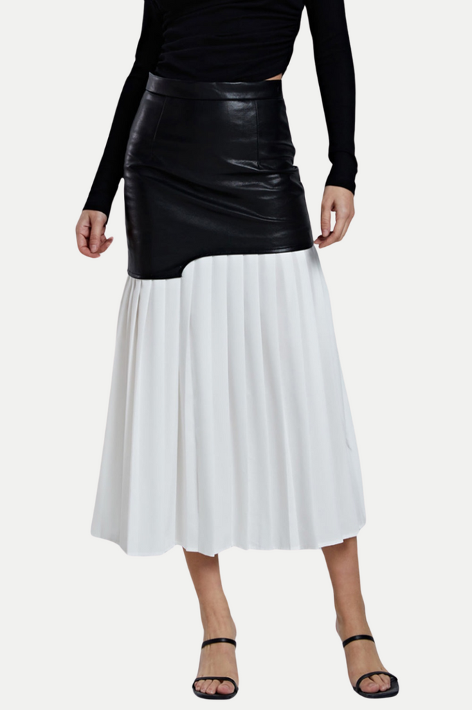Zenobia Pleated Leather Midi Skirt - White - Stylish white midi for special occasions | Buy Online