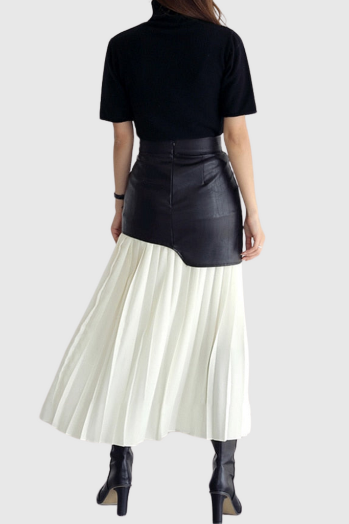 Shop  white midi - Perfect for special occasions | Zenobia Pleated Leather Midi Skirt - White