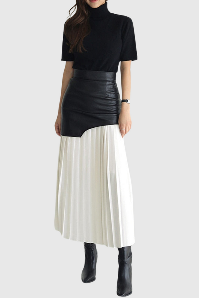 Zenobia Pleated Leather Midi Skirt - White - Stylish white midi for special occasions | Buy Online
