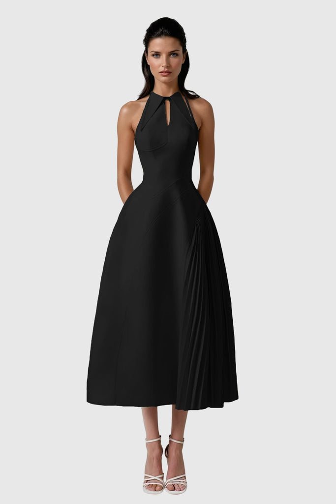 Zion Sleeveless Ruch Deconstruct  Maxi Dress In Black - Stylish black dress for special occasions | Buy Online