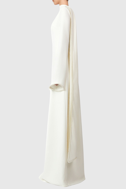 Zisel Pearl Trim Shawl Maxi Dress - White