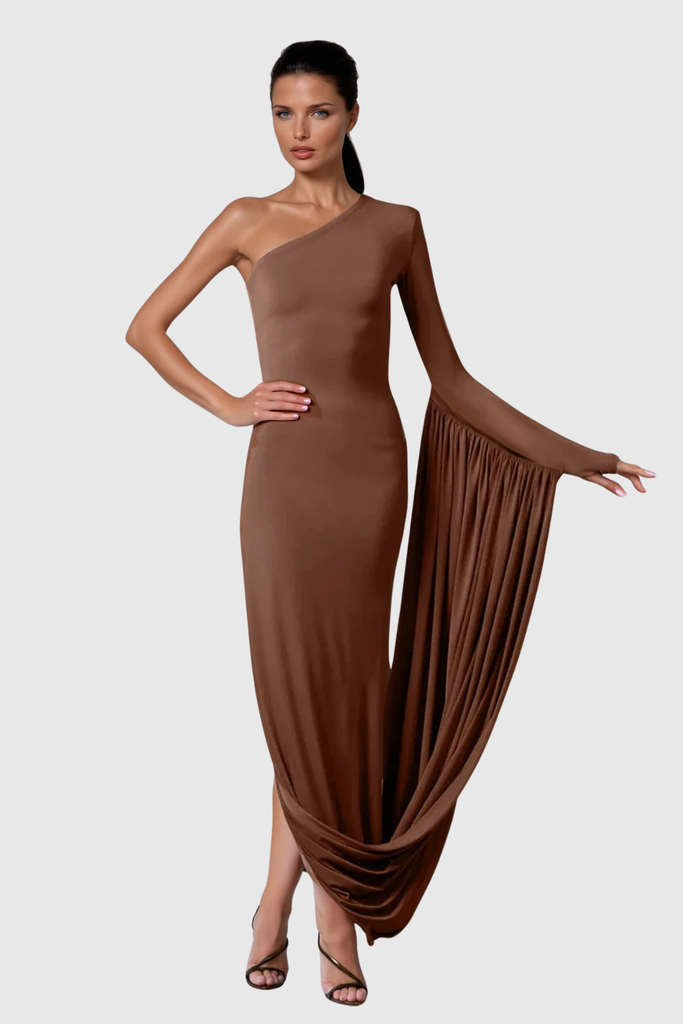 Zita One Shouder Ruch Maxi Dress - Stylish beautiful dress for special occasions | Buy Online