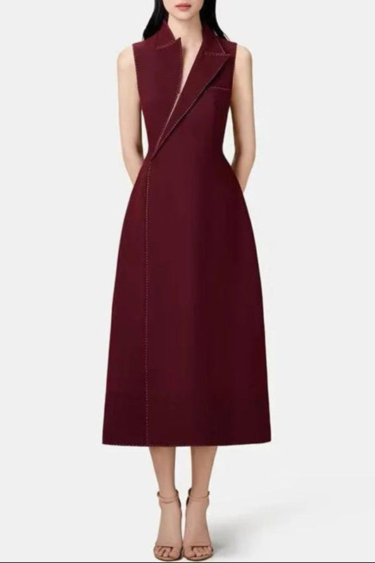 lindsay asymmetric collar blazer midi dress in red