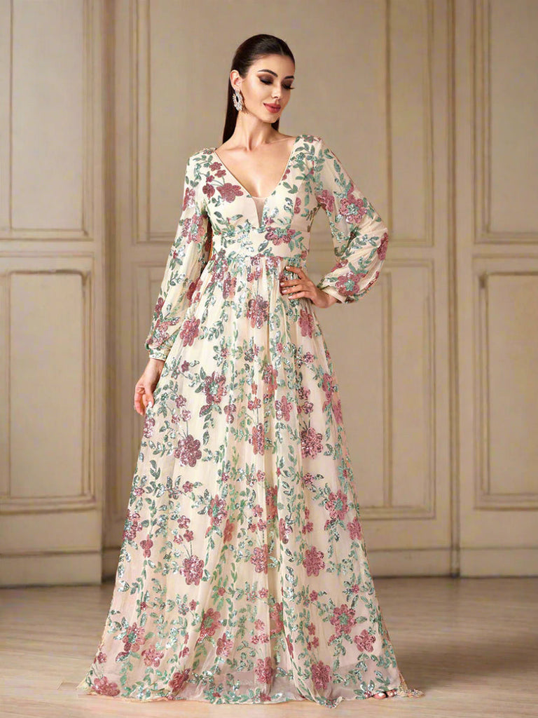 V-Neck Backless Tulle Apricot Prom Dress - Stylish beautiful dress for special occasions | Buy Online