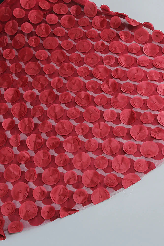 Nodin Strapless Dot Mesh Maxi Dress in red - Stylish red dress for special occasions | Buy Online