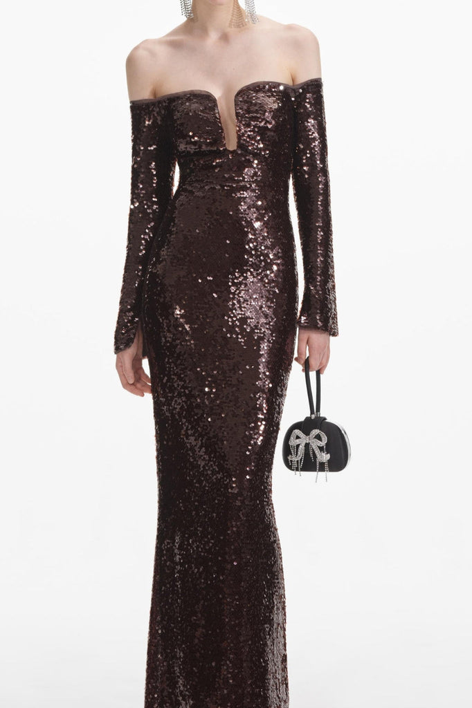long sleeve sequin maxi dress in brown - Stylish brown dress for special occasions | Buy Online