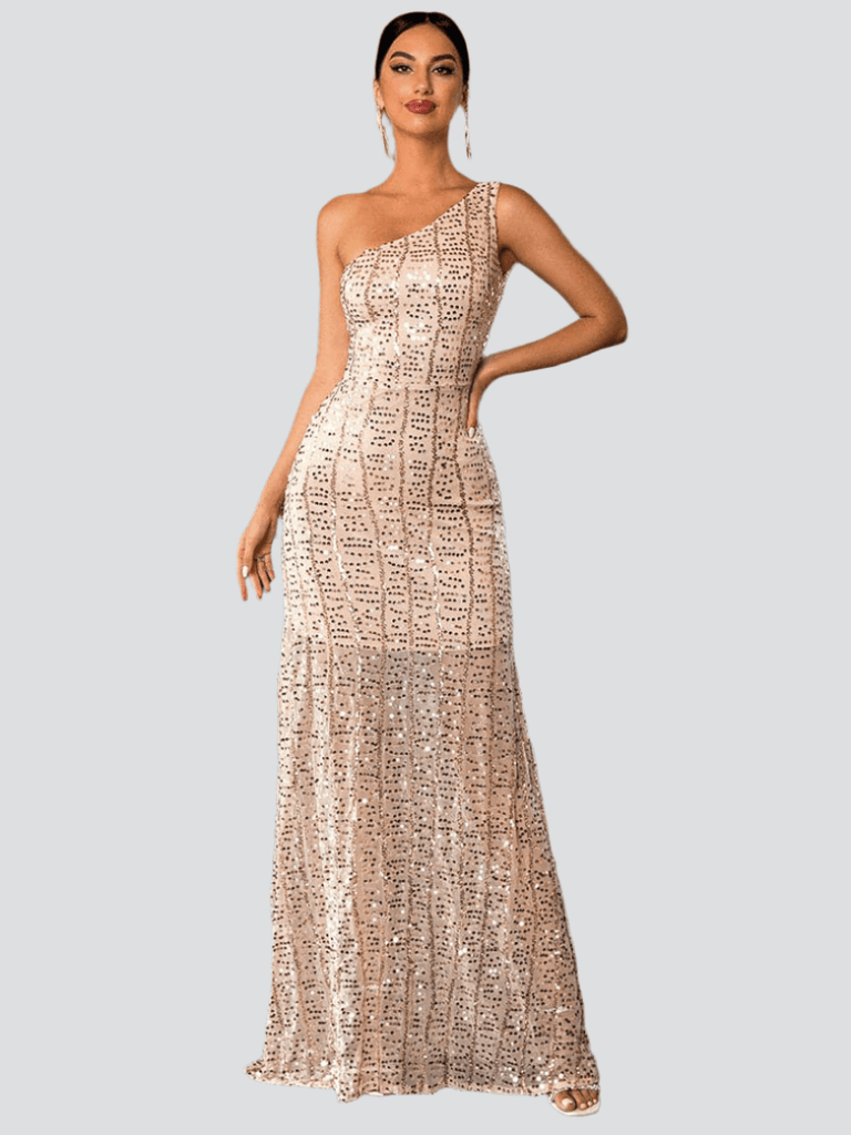 One Shoulder Sequins Maxi Prom Dress - Stylish beautiful dress for special occasions | Buy Online