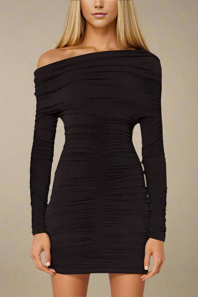 Stylish black dress | Alessandra Long Sleeve Wrap Bodycon Mini Dress - Classic Black - Ideal for special occasions