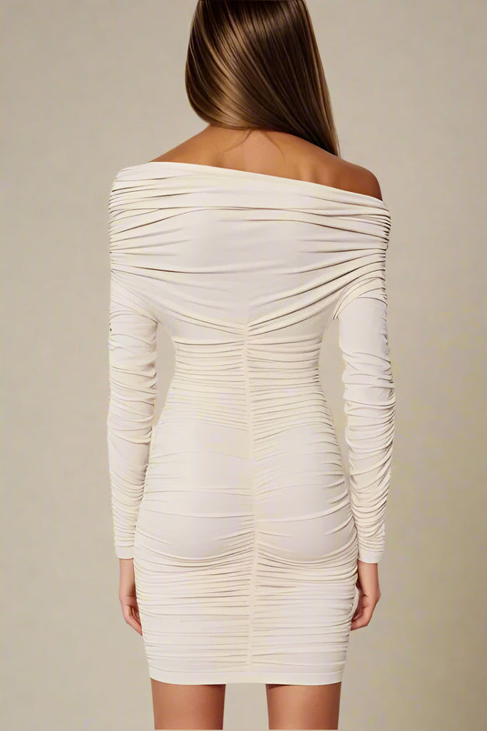 Alessandra Long Sleeve Wrap Bodycon Mini Dress - Cream - Stylish beautiful dress for special occasions | Buy Online