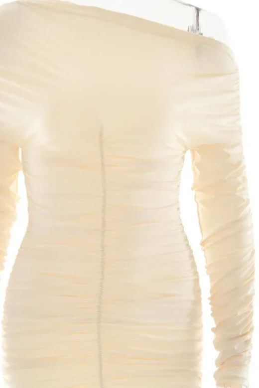 Shop  beautiful dress - Perfect for special occasions | Alessandra Long Sleeve Wrap Bodycon Mini Dress - Cream