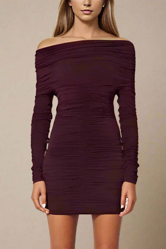 Stylish red dress | Alessandra Long Sleeve Wrap Bodycon Mini Dress - Red Wine - Ideal for special occasions