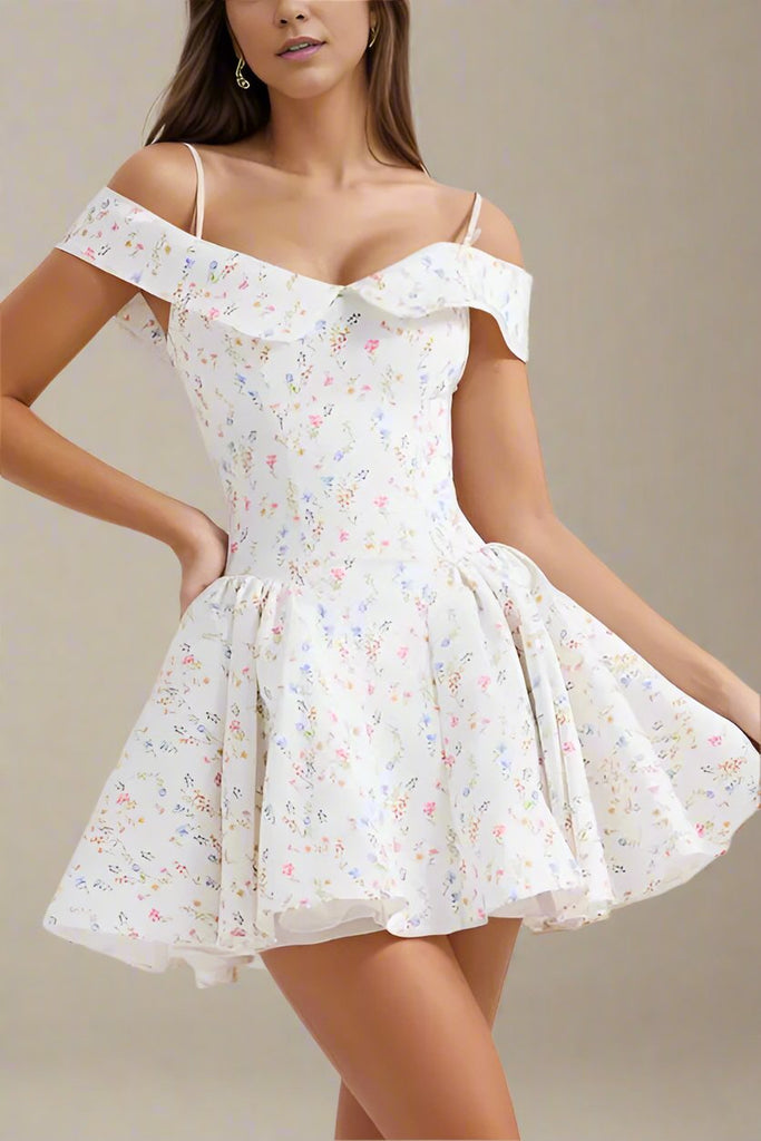 Stylish white dress | Allanah Bodycon Day Mini Dress - White Pearl - Ideal for special occasions