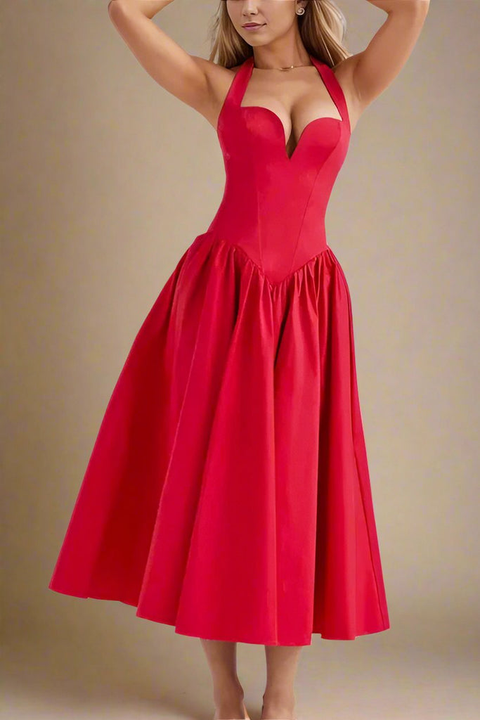 Anita Bodycon Midi Dress - Lipstick Red - Stylish red dress for special occasions | Buy Online