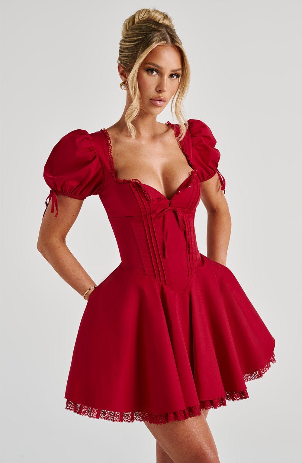 nicole lace trim Mini Dress - Red