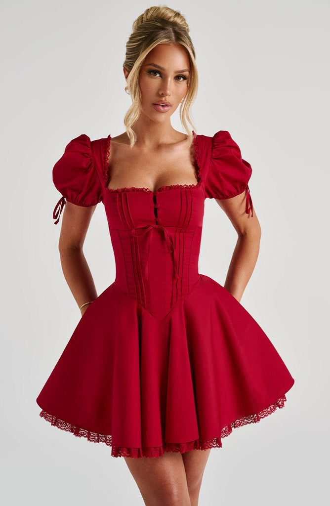 Shop  red dress - Perfect for special occasions | nicole lace trim Mini Dress - Red