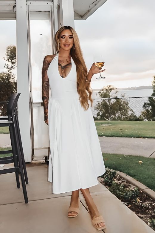 Shop  white dress - Perfect for special occasions | Austen Bodycon Midi Dress - White Pearl