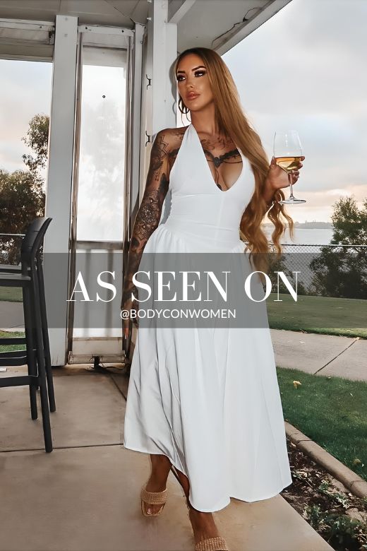 Stylish white dress | Austen Bodycon Midi Dress - White Pearl - Ideal for special occasions