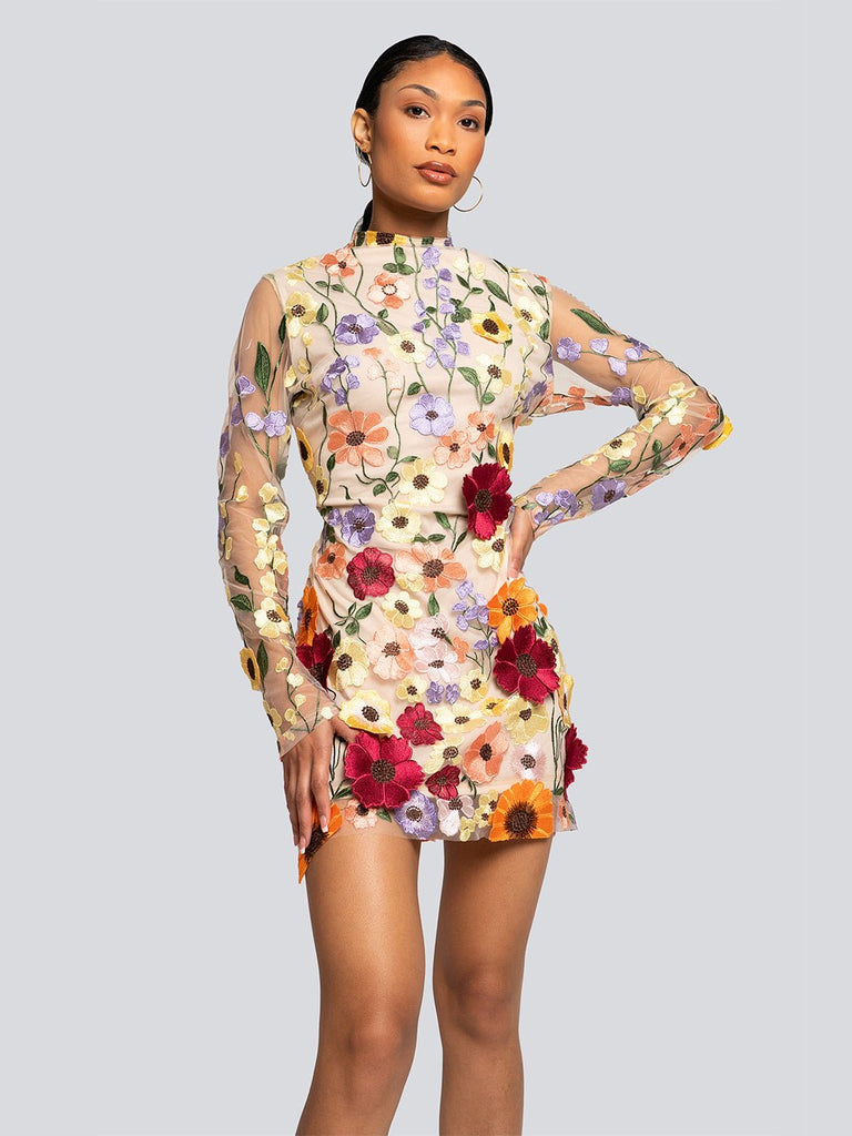 Stylish red dress | Avery Sheer Floral Embroidered Open Back Mini Dress - Ideal for special occasions