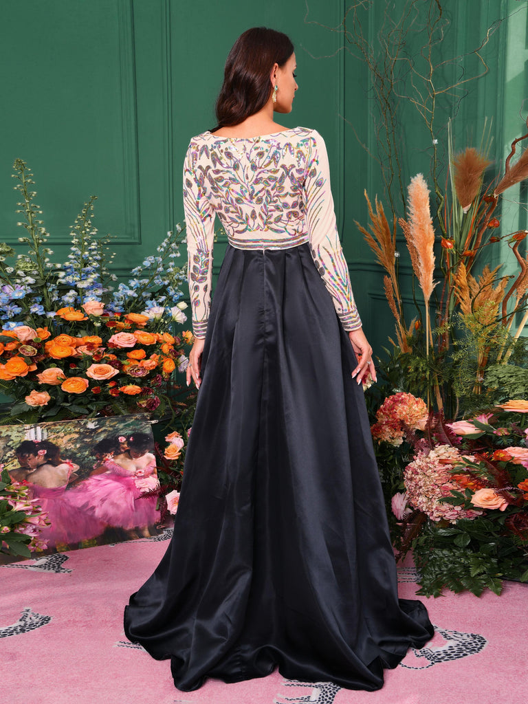 Formal black gown | Formal A-Line Satin Panel Black Ball Gown - Ideal for formal