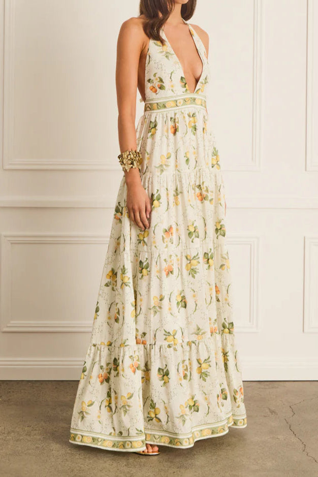 Shop  yellow dress - Perfect for special occasions | Valencia Jacinta floral print Maxi Dress in yellow