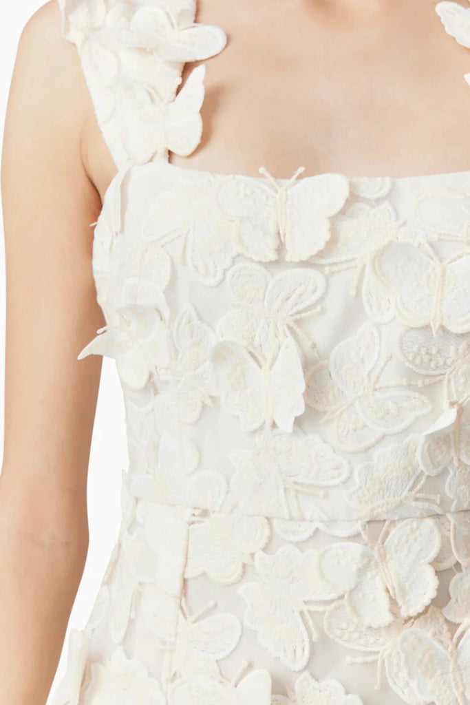 Stylish white gown | square neckline 3D flower embroidery Gown in White - Ideal for special occasions