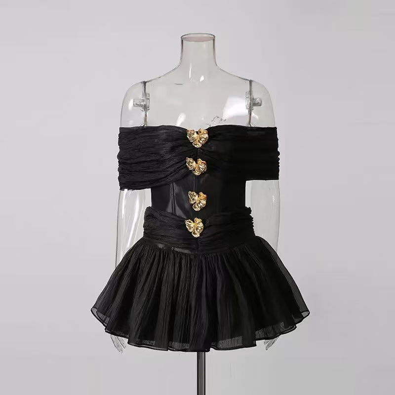 Emerald Fit and Flare Corset Waist Chiffon Mini Dress - Stylish beautiful dress for special occasions | Buy Online