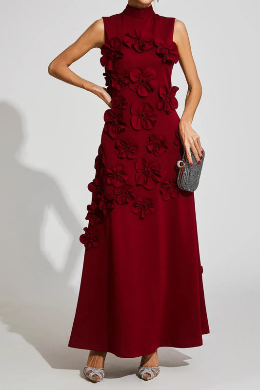 modesty RED FLOWER EMBELLISHED MAXI DRESS