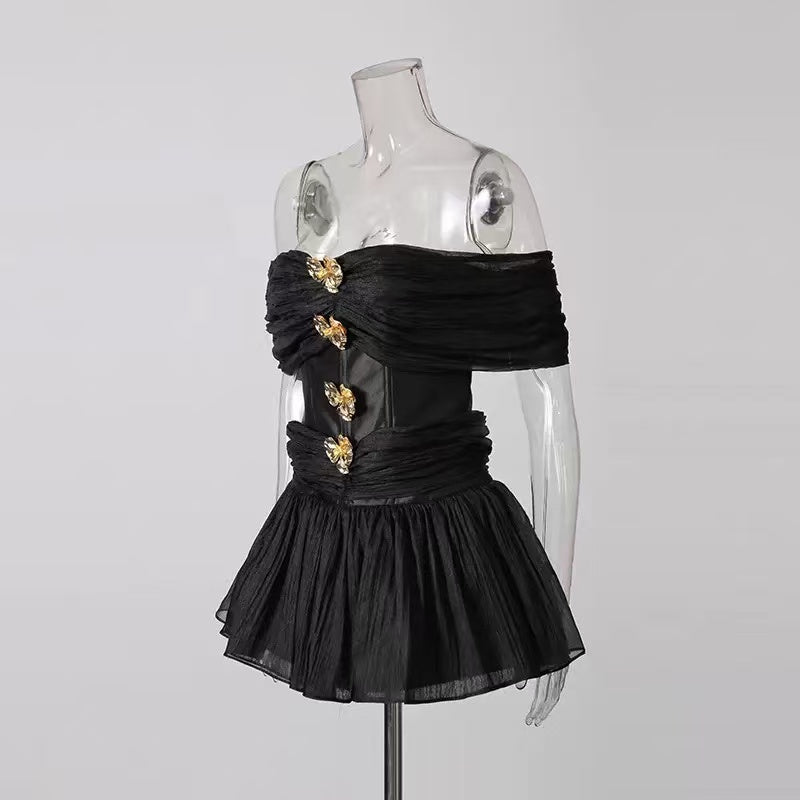 Shop  beautiful dress - Perfect for special occasions | Emerald Fit and Flare Corset Waist Chiffon Mini Dress