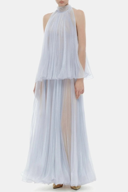 georgia Sleeveless Pleated Maxi Dress - Blue