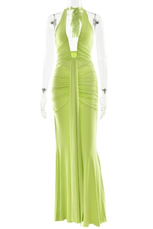 Shop  green dress - Perfect for special occasions | Bella Bodycon Wrap Maxi Dress - Neon Green