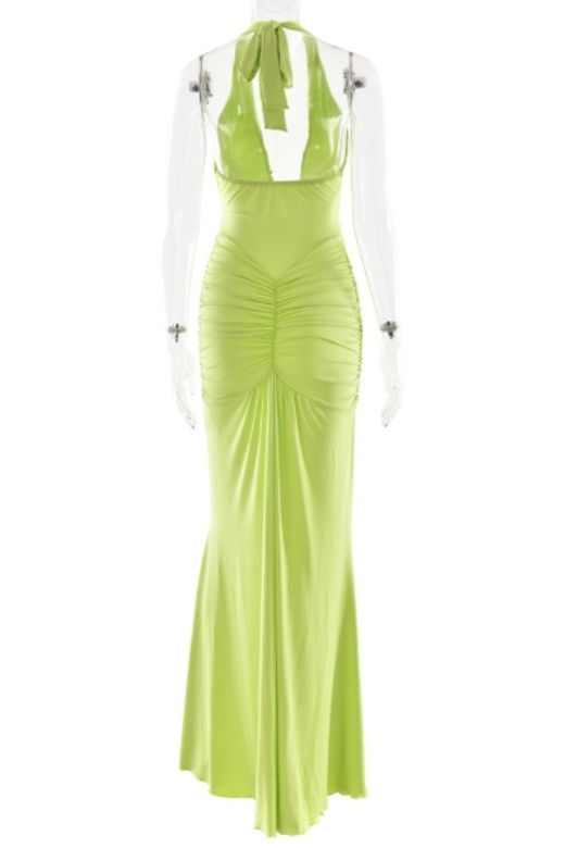 Bella Bodycon Wrap Maxi Dress - Neon Green - Stylish green dress for special occasions | Buy Online