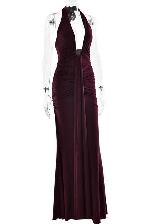 Bella Bodycon Wrap Maxi Dress - Red Wine - Stylish red dress for special occasions | Buy Online