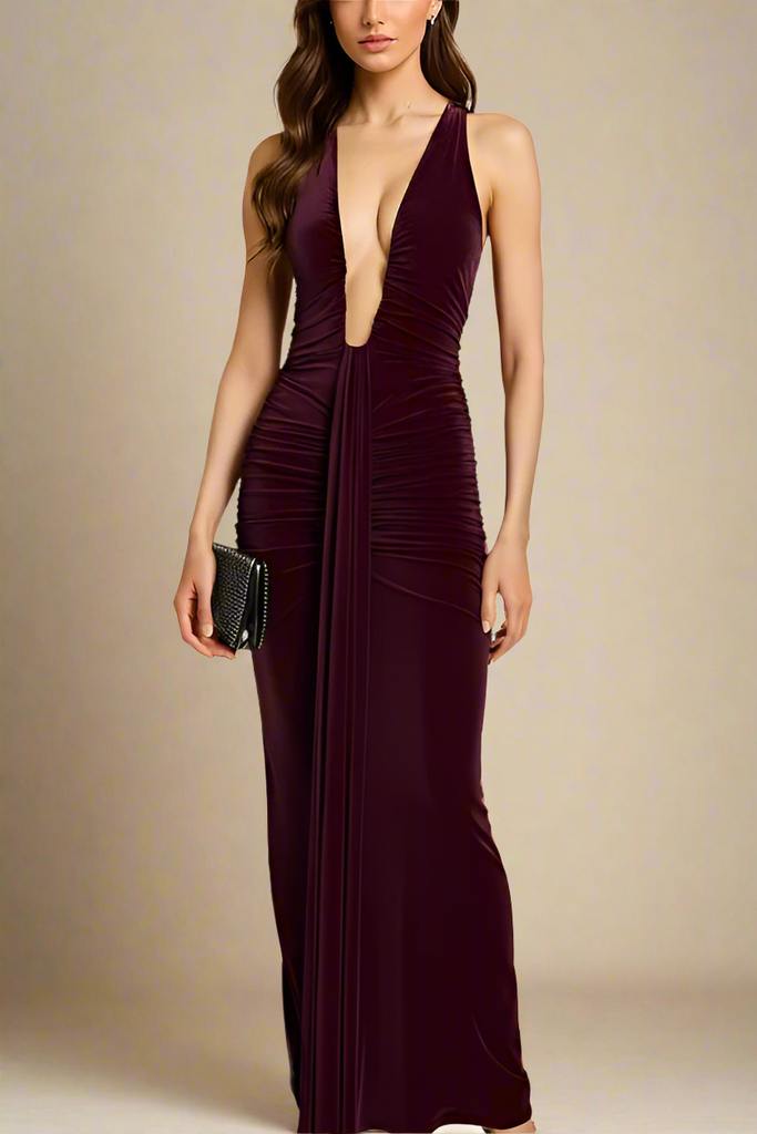 Shop  red dress - Perfect for special occasions | Bella Bodycon Wrap Maxi Dress - Red Wine