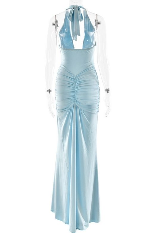 Stylish blue dress | Bella Bodycon Wrap Maxi Dress - Sky Blue - Ideal for special occasions