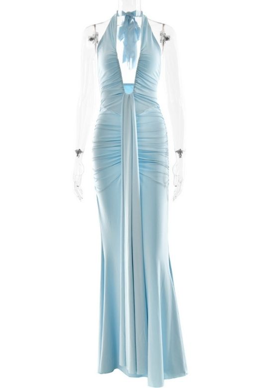 Stylish blue dress | Bella Bodycon Wrap Maxi Dress - Sky Blue - Ideal for special occasions