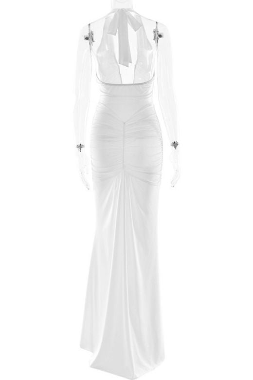 Shop  white dress - Perfect for special occasions | Bella Bodycon Wrap Maxi Dress - White Pearl