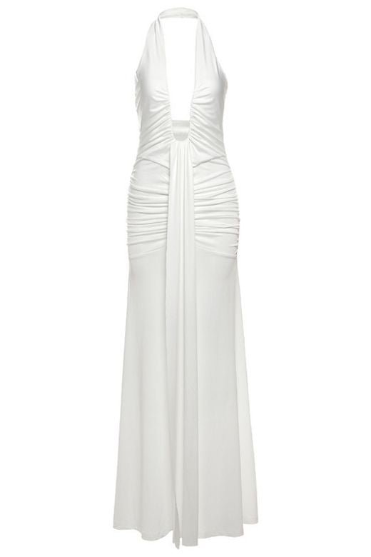 Shop  white dress - Perfect for special occasions | Bella Bodycon Wrap Maxi Dress - White Pearl