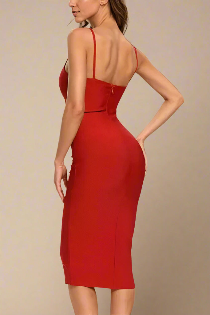 Blanche Bandage Midi Dress - Lipstick Red - Stylish red dress for special occasions | Buy Online