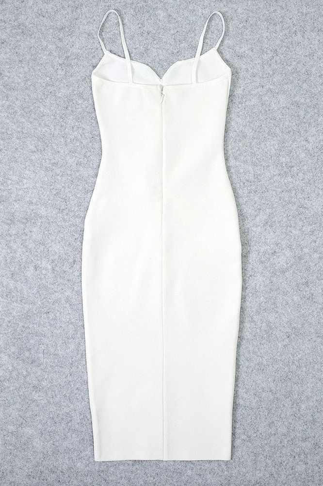 Stylish white dress | Blanche Bandage Midi Dress - White Pearl - Ideal for special occasions